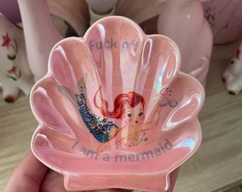 New vintage pink pearly shell clam ceramic trinket ring tray bedroom vanity kitsch vintage doll love dressing table kawaii decor girly swear