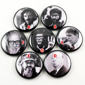 Horror Director Icons Series 1 | 1 Inch Pinback Buttons | Carpenter | Hooper | Raimi | Hitchcock | Craven | Romero | Cronenberg