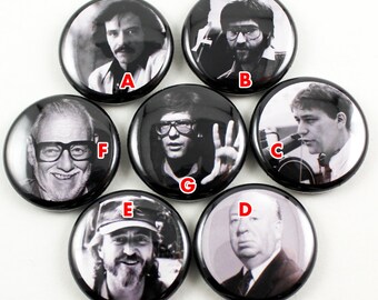 Horror Director Icons Series 1 | 1 Inch Pinback Buttons | Carpenter | Hooper | Raimi | Hitchcock | Craven | Romero | Cronenberg