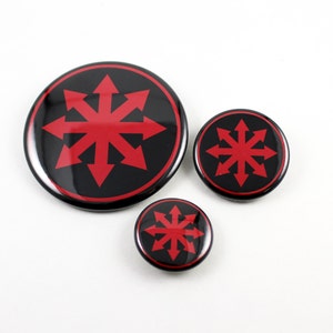 Chaos Star | Pinback Button | 3 Sizes to Choose From - Red On Black | Eternal Champion GWAR Moorcock chaos symbol