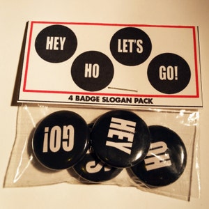 4 1-inch Pinback Set | RAMONES | Hey Ho Let&#39;s Go! Slogan