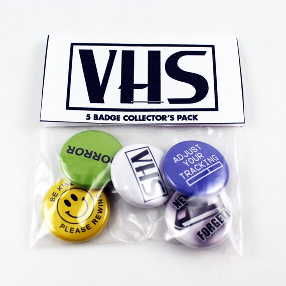 Handmade Accessory 1in Pinback Button VHS Tape Pin Badge Button Illustrated Pin