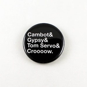 MST3K Robot Roll Call Helvetica List | Pinback Button Mystery Science Theater 3000 Classic Series