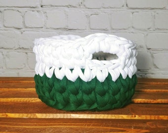 Small Crochet Basket, Dark Green Bathroom Decor, Bedroom Organization Baskets, Eco-friendly Makeup Storage Container, Kids Room Toy Bins