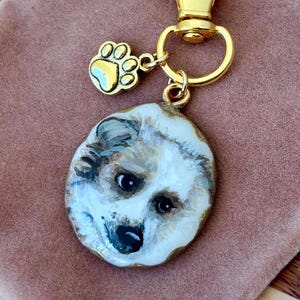 Handpainted Pet Portrait Keychain - dog, cat ceramic porcelain bag charm