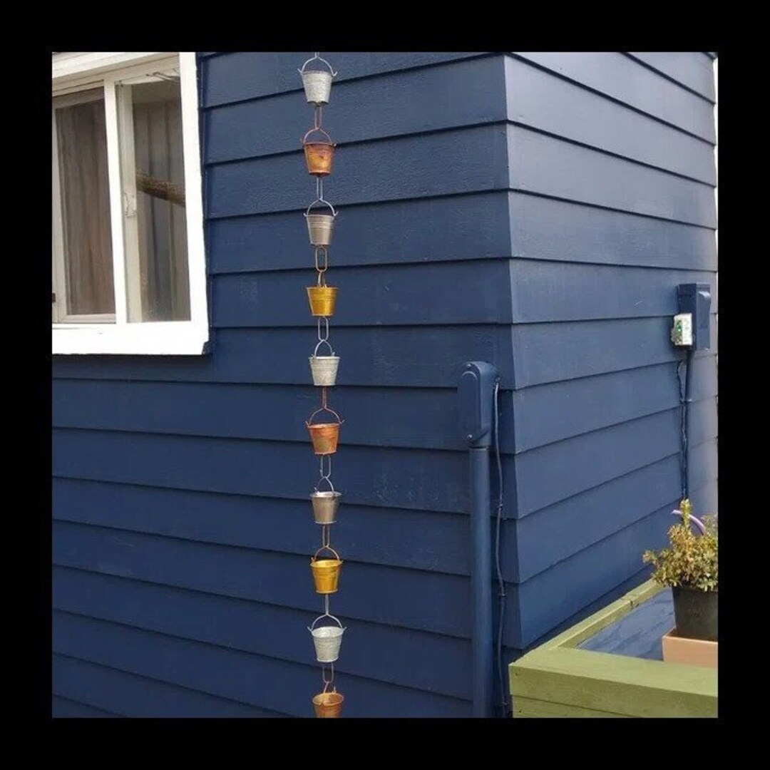 Multicolor Galvanized Iron Buckets Rain Chain Garden Yard Etsy