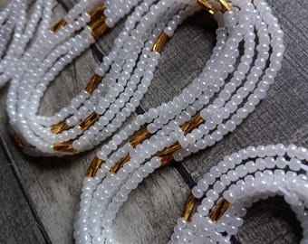 Pearl White and Gold Waist Beads