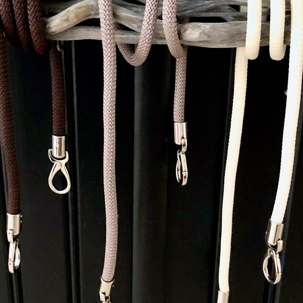 bag strap made of sailing rope with silver colored snap hooks