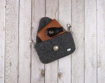 Dark grey belt bag for women and men, felted wallet hand made