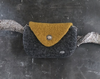 women fanny pack in grey and mustard for the cell phone, felted hip bag in dark red and and black colors, small belt purse