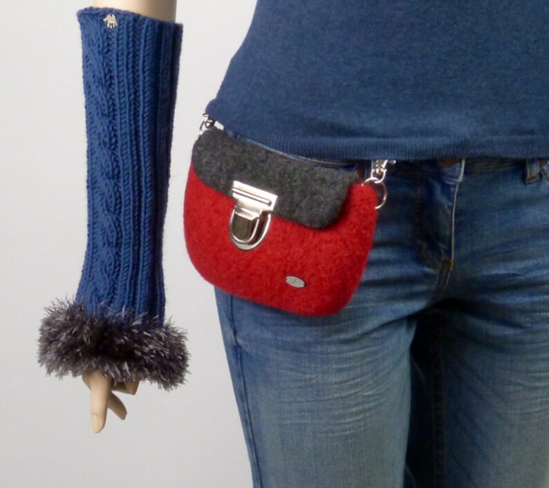 elegance belt bag in black and light blue by meiTaschi
