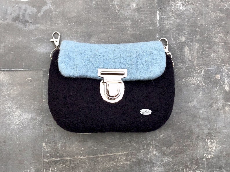 elegance belt bag in black and light blue by meiTaschi