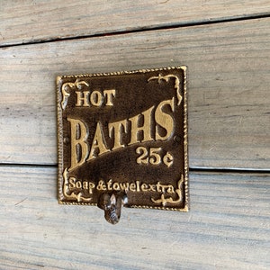 Towel Hook, Bathroom Wall Hook, Decorative Wall Hook, Shabby Chic Decor, Vintage Wall Hook, Hot Baths Hook, Rustic Decor, Bathroom Decor