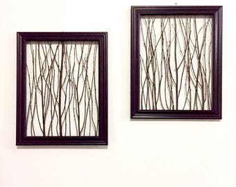 Rustic Wall Decor (1 Medium Frame), Rustic Framed Branches, Rustic Home Decor, Rustic Frame, Birch Branch Decor, Natural Wall Art