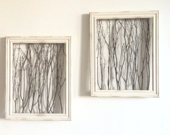 Framed Birch Branches (1 Large Frame), Rustic Wall Decor, Framed Birch Branches, Natural Art, Farmhouse Decor, Rustic Home Decor