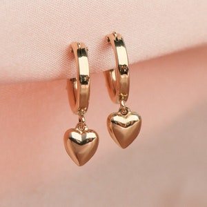 Heart Earrings - Tiny Heart Earrings - Heart Charm Earrings - Heart Hoops - Gold Heart Hoops - 14K Gold Filled or Sterling Silver