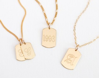 Tiny Initial Tag Necklace Dog Tag 
