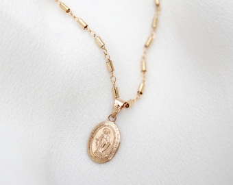 Gold Medallion Necklace - Virgin Mary Necklace - Gold Filled - Layering Necklace - Miraculous Medal - Religious Jewelry - Gold Coin Necklace