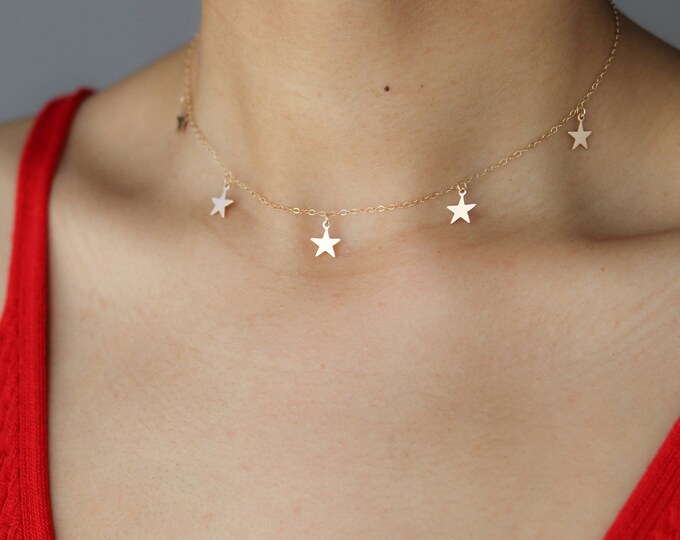 Gold Star Choker Necklace Star Necklace Silver Choker Etsy UK