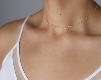 Dainty Beaded Satellite Chain Choker - Layering Choker Necklace - Delicate Gold Necklace - 14k Gold Filled - Dainty Bead Necklace for Women