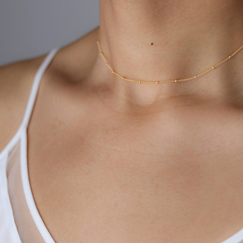 Dainty Gold Choker Necklace Gold Chain Choker Delicate Etsy