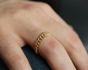 Men's Chain Ring - Men's Gold Ring - Gold Chain Ring - Curb Chain Ring - Bold Ring - Thick Chain Ring - Father's Day Gift