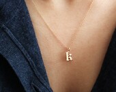 Tiny Letter Necklace - Dainty Initial Necklace - Gothic Letter Necklace - Old English Necklace - Birthday Gift for Her - Custom Necklace