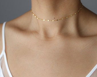 Dainty Gold Choker Necklace - Gold Chain Choker - Delicate Gold Shimmer Choker - Minimalist Jewelry - Layering Necklace - Gift for Her