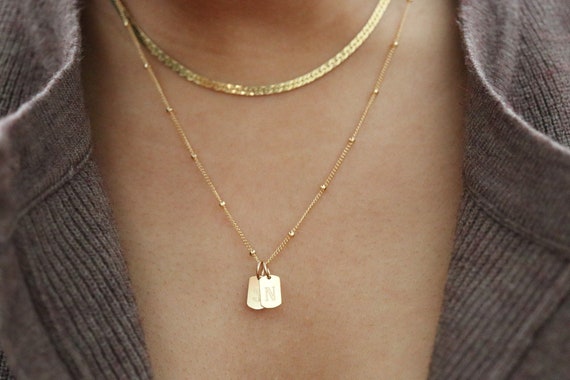 Tiny Initial Tag Necklace Dog Tag Necklace Dainty Name Tag