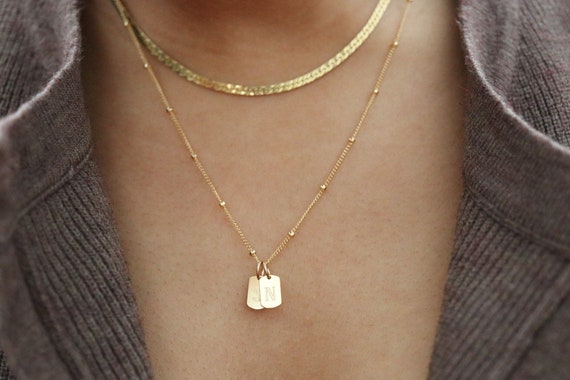 Engravable 18K Gold Plated Initial Tag Pendant Necklace