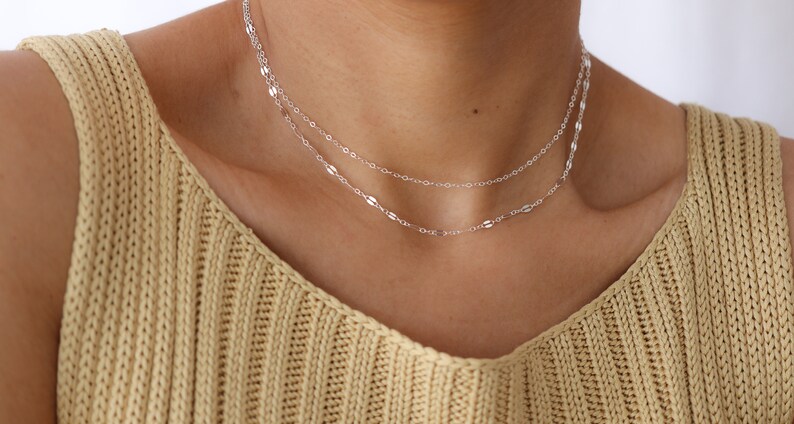 Birthday Gift Shimmer Necklace Lace Chain Necklace Gold Double Strand Necklace Simple Chain Necklace Dainty Layering Necklace Set