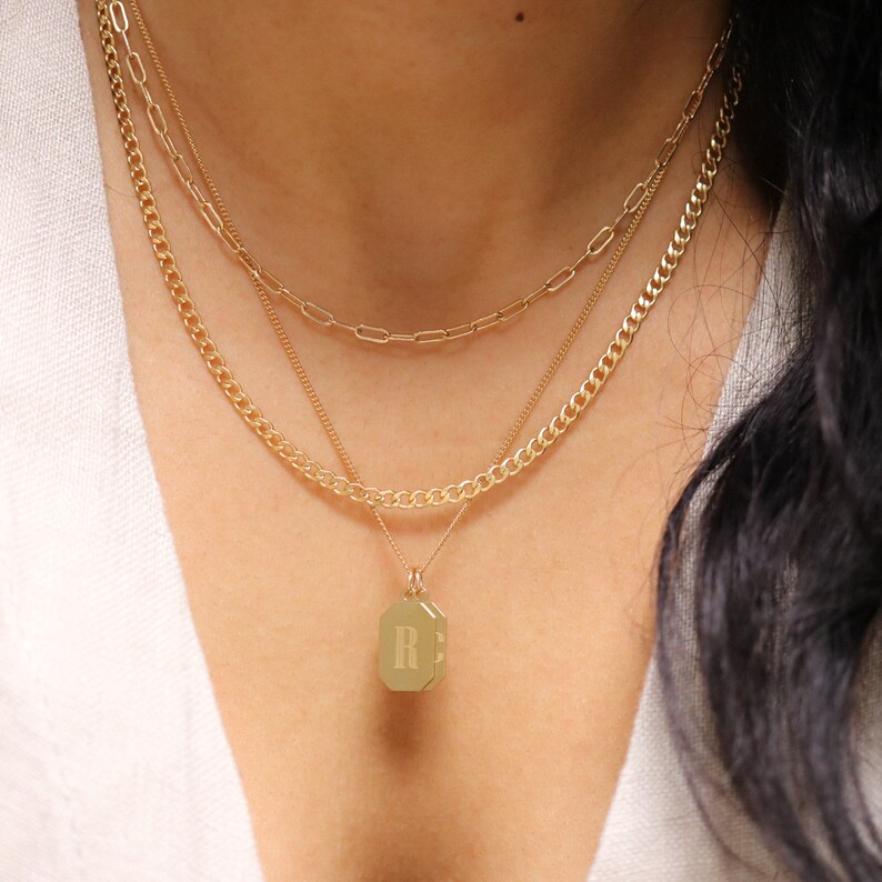 Engraved Charm Necklace For Women Custom Initial Necklace Etsy