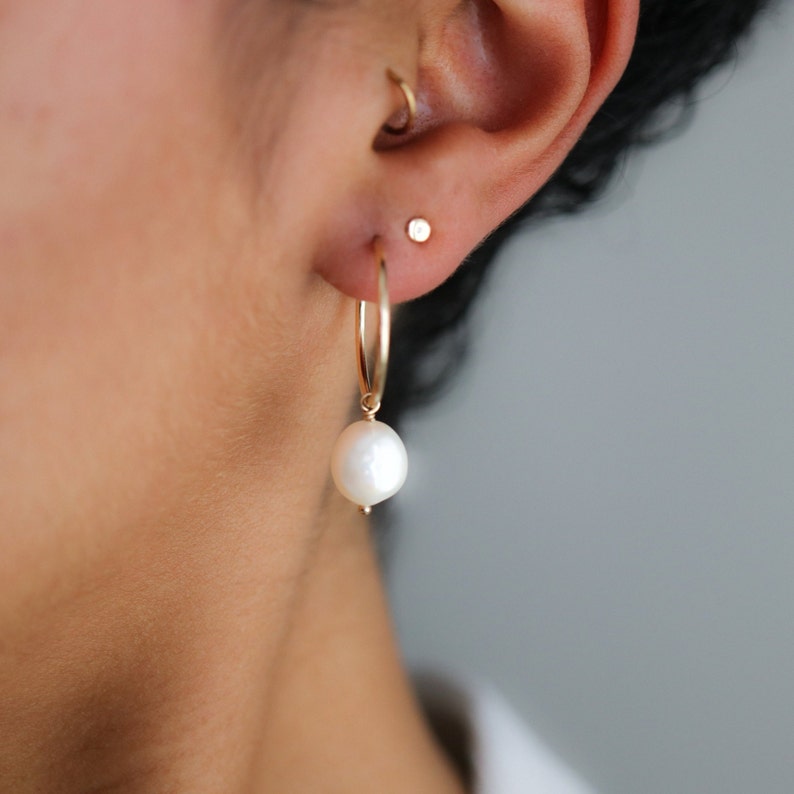 Pearl Hoop Earrings Bridal Jewelry Gold Hoop Earrings Etsy