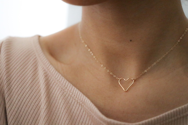 Small Heart Necklace Open Heart Necklace Heart Charm Necklace in Sterling Silver or 14k Gold Filled