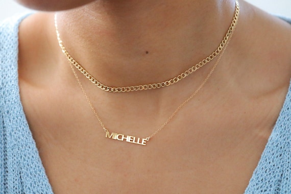 Simple Block Name Necklace Nameplate 