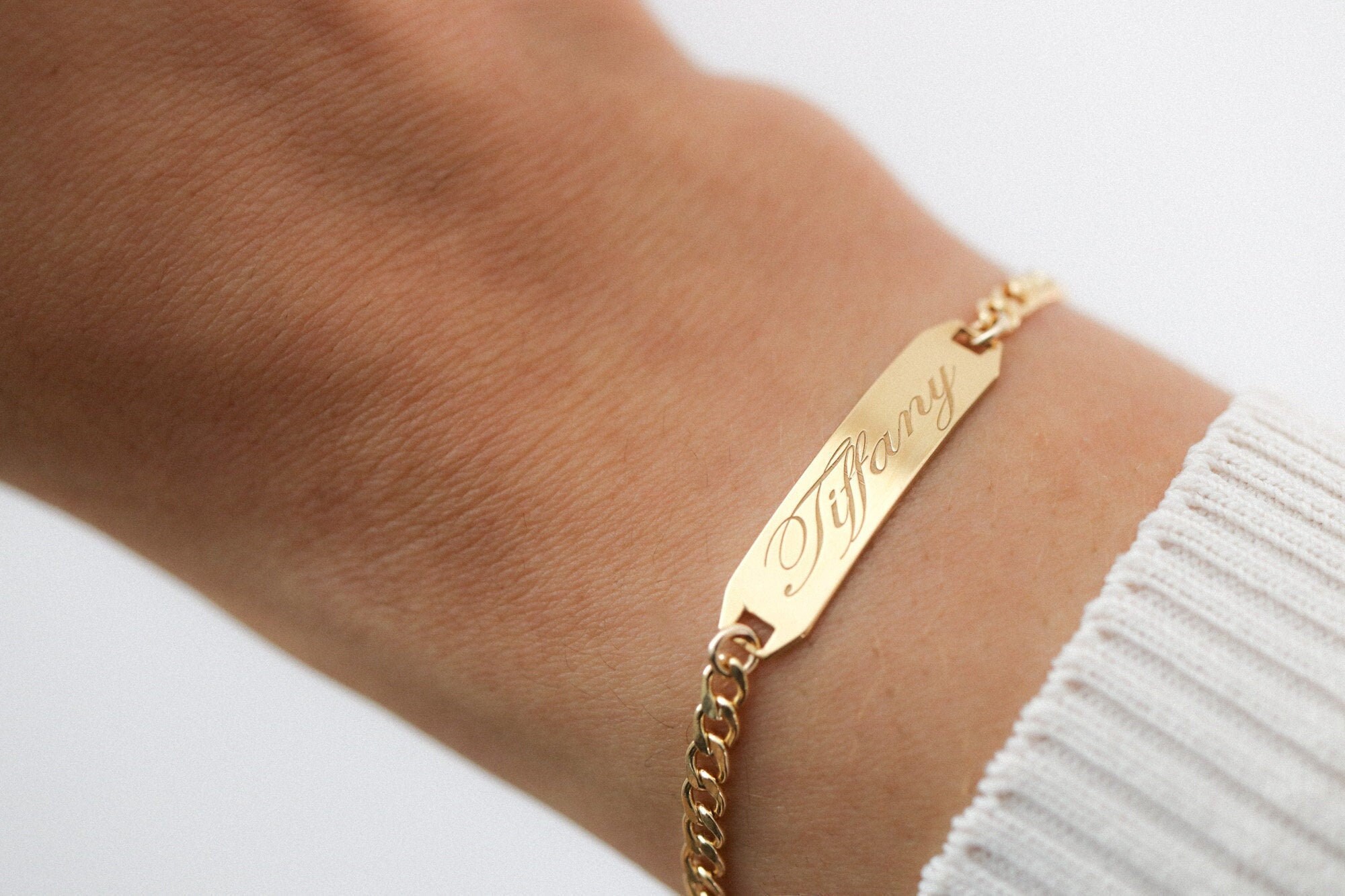 14K Gold Filled Name Bracelet Engraved Bar Bracelet with Heart for Kids 