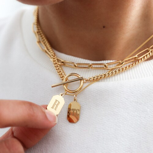 Custom Initial Necklace Engraved Charm 