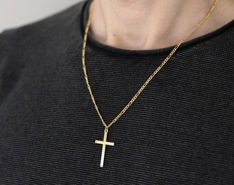 Gold Cross Necklace Gold Necklace Men Gold Chain Necklace Religious Jewelry Medallion Necklace Thick Chain Necklace Father s Day