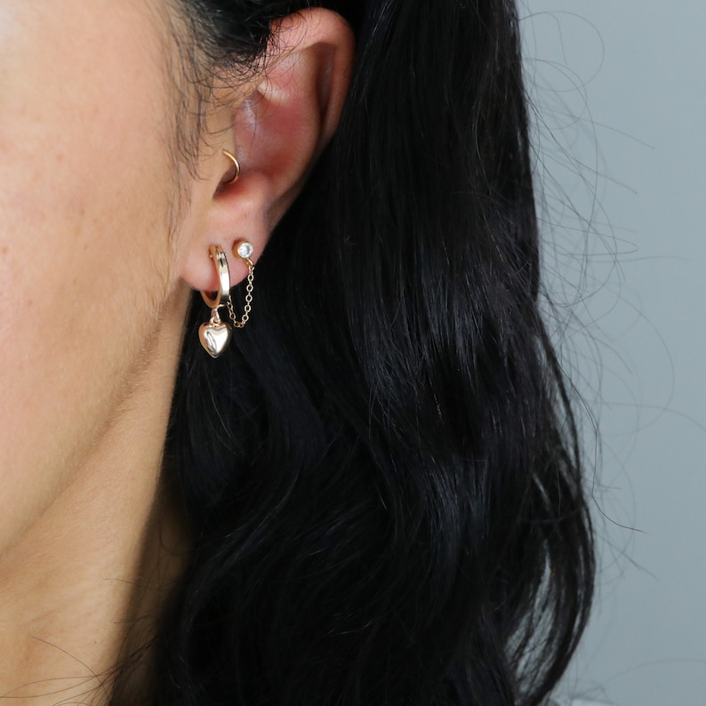 Gold Heart Hoops Bridesmaids Gift Mother/'s Day Gift Heart Charm Earrings Heart Hoop Earrings Tiny Heart Earrings