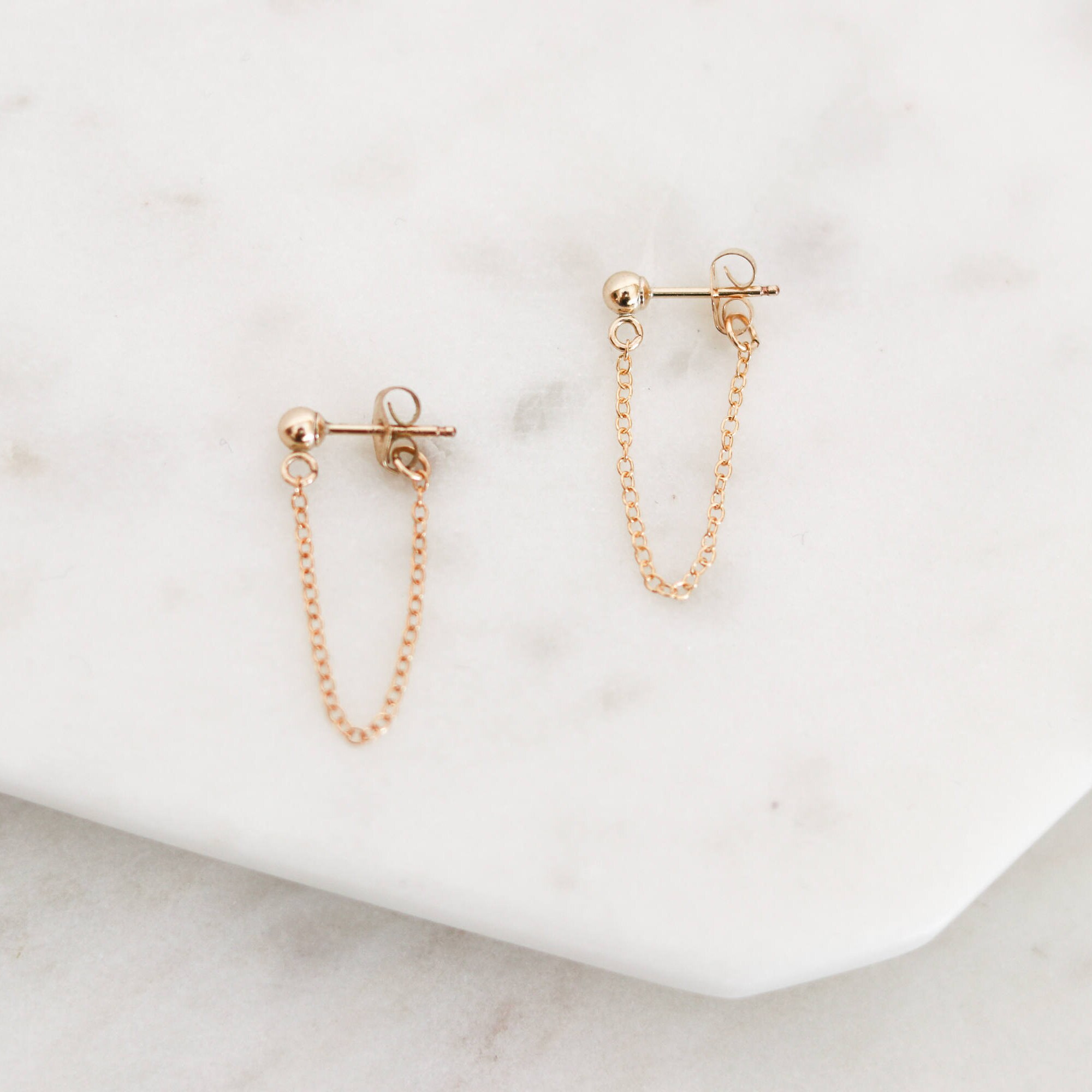 Gold Chain Stud Earrings Gold Filled or Sterling Silver Etsy
