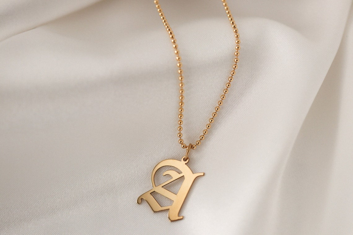 Custom Mens Necklace Old English Letter Necklace Gold Mens - Etsy