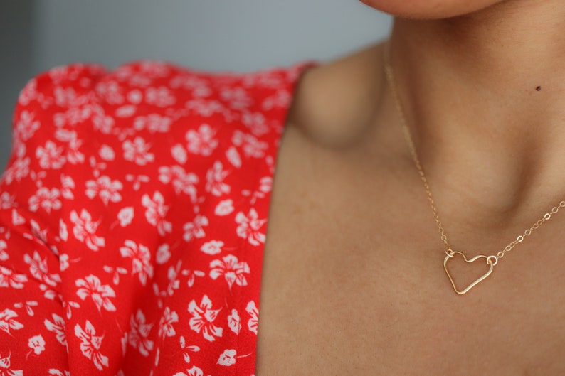 Small Heart Necklace Open Heart Necklace Heart Charm Necklace in Sterling Silver or 14k Gold Filled