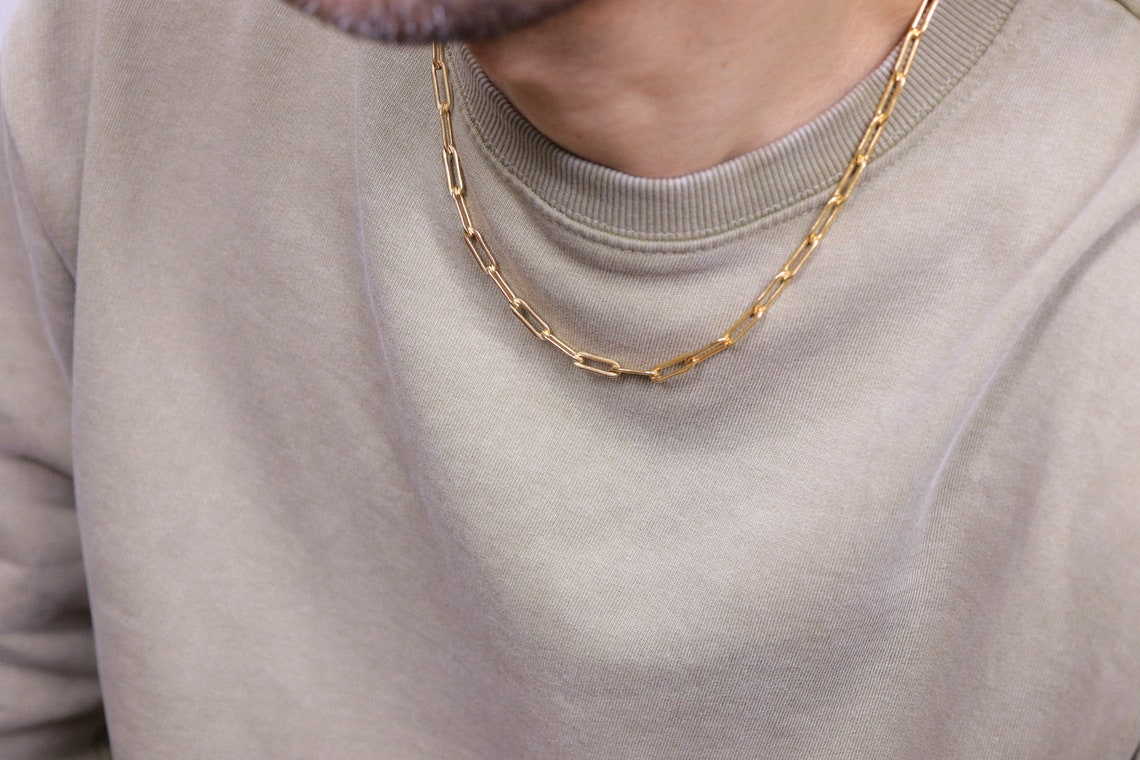 Men's Chain Necklace Paperclip Chain for Men 14k Gold Etsy