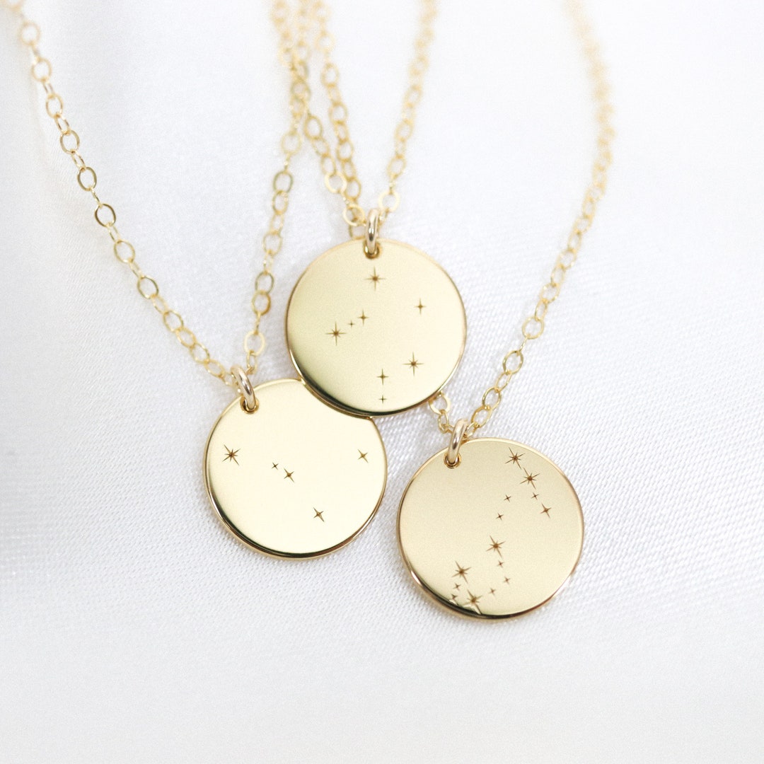 Zodiac Constellation Necklace Astrology Sign Necklace Coin Necklace ...