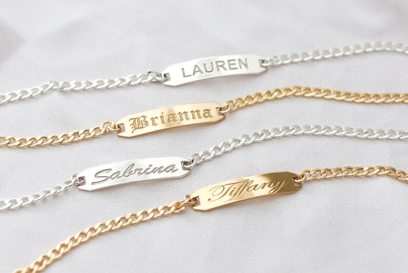 Personalized Name Bracelet Custom Engraved Bracelet Anniversary Date Bracelet Wedding Date Bracelet Sterling Silver or 14K Gold Fill Sterling Silver