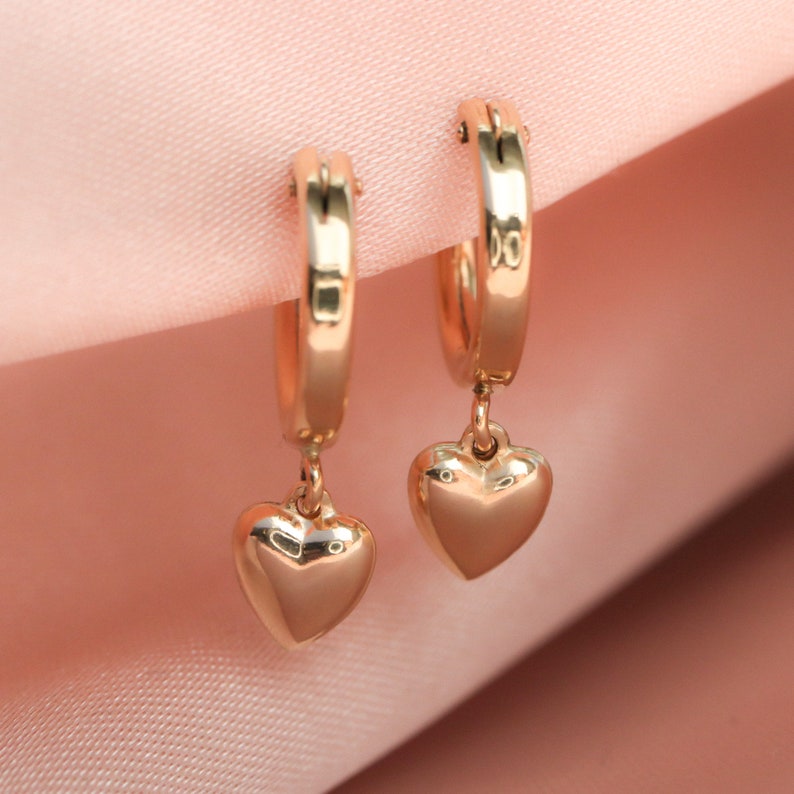 Gold Heart Hoops Bridesmaids Gift Mother/'s Day Gift Heart Charm Earrings Heart Hoop Earrings Tiny Heart Earrings