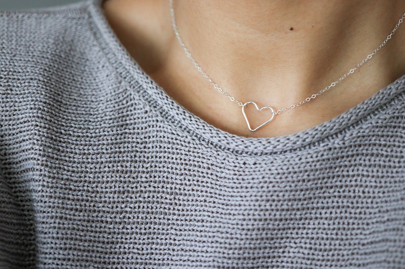 Small Heart Necklace Open Heart Necklace Heart Charm Necklace in Sterling Silver or 14k Gold Filled