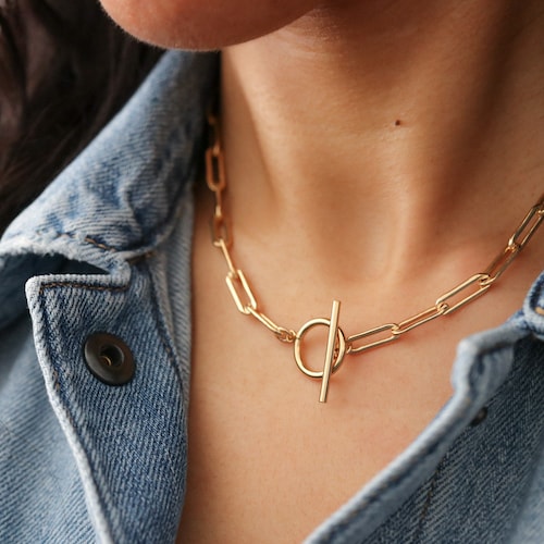 Toggle Clasp Necklace Paperclip Chain 