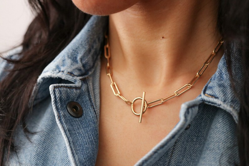 Toggle Clasp Necklace - Paperclip Chain Necklace - Thick Chain - Sterling Silver or 14K Gold Filled 