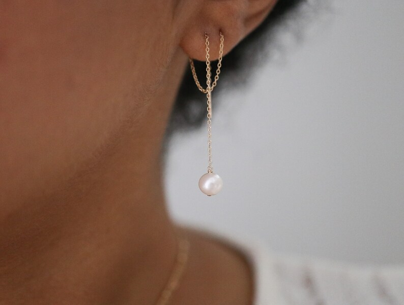 Pearl Threader Earrings Pearl Earrings Freshwater Pearl Etsy Canada
